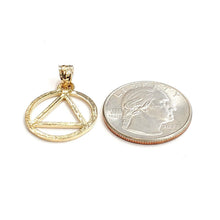 Load image into Gallery viewer, New 14k yellow Gold Alcoholics Anonymous circle triangle AA Symbol Pendant 2g