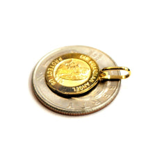 Load image into Gallery viewer, 14k yellow gold round Guardian angel pendant Angel De La Guarda charm 0.59" 2g
