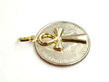 Load image into Gallery viewer, 14k yellow gold tiny Egyptian ankh cross pendant religious fine jewelry 0.7g