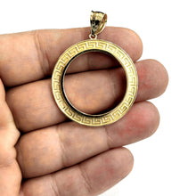Load image into Gallery viewer, 14k yellow Gold Greek Key Frame bezel For 20 Pesos Coin Gift fine jewelry 6.8g