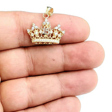 Load image into Gallery viewer, 14k yellow gold 15 Años 15 years crown pendant cubic zirconia fine jewelry 2.1g
