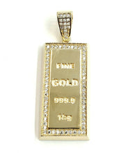 Load image into Gallery viewer, 14k Yellow Gold 999.9 fine gold bar brick bar 1kg Pendant cubic zirconia 7.6g