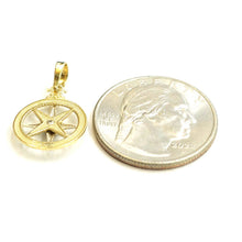 Load image into Gallery viewer, 14k two tone Gold Tiny round compass pendant charm Gift fine jewelry 0.55" 1g