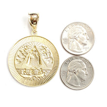 Load image into Gallery viewer, 10k yellow gold round virgin Caridad del Cobre pendant fine jewelry 1.43" 8.4g