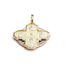 Load image into Gallery viewer, 14k 2 tone gold 4 four way saint medal pendant charm religious fine jewelry 3.7g