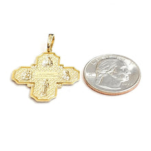 Load image into Gallery viewer, 14k 2 tone gold 4 four way saint medal pendant charm religious fine jewelry 3.7g