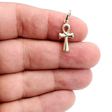 Load image into Gallery viewer, 14k yellow gold tiny Egyptian ankh cross hollow pendant religious jewelry 0.7g
