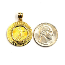 Load image into Gallery viewer, 14K Gold Greek Key pendant genuine 5 dollar 1/10 oz 22k American eagle coin 7.2g