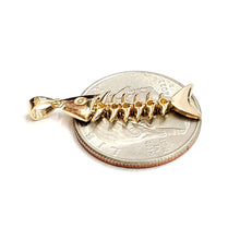 Load image into Gallery viewer, 14k yellow gold fish Bone wiggly movable pendant charm fine jewelry 1.9g