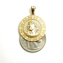 Load image into Gallery viewer, 14k yellow gold round Jesus pendant charm 0.98" gift religious fine jewelry 4.2g