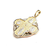 Load image into Gallery viewer, 14k 2 tone gold 4 four way saint medal pendant charm religious fine jewelry 3.7g