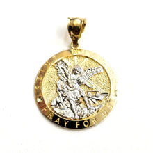 Load image into Gallery viewer, 14k two tone gold Round saint Michael pendant 1.23" fine religious jewelry 5.4g