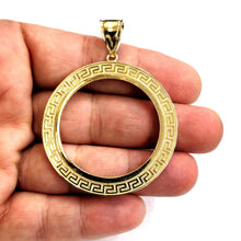 Load image into Gallery viewer, 14k yellow Gold Greek Key Frame bezel For 50 Pesos Coin gift fine jewelry 11.2g