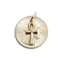 Load image into Gallery viewer, 14k yellow gold tiny Egyptian ankh cross hollow pendant religious jewelry 0.7g