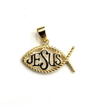 Load image into Gallery viewer, 14k yellow gold Ichthus Fish Jesus pendant charm religious fine jewelry 1g