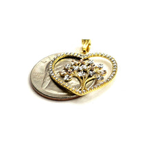 Load image into Gallery viewer, 14k Tri Color gold Heart tree of life lucky pendant charm fine gift for her 2.2g