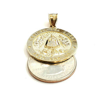 Load image into Gallery viewer, 10k yellow gold round virgin Caridad del cobre pendant religious gift 1.05" 4.4g