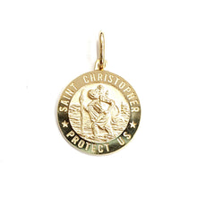 Load image into Gallery viewer, 14k solid yellow Gold round saint Christopher Pendant religious gift 0.72" 3.1g