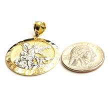 Load image into Gallery viewer, 14k two tone gold Round saint Michael pendant 1.23" fine religious jewelry 5.4g