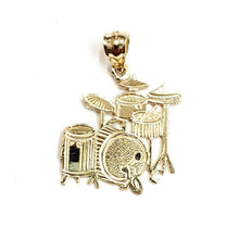 Load image into Gallery viewer, 14k yellow Gold solid Drum sets Pendant charm gift instrument fine jewelry 1.4g