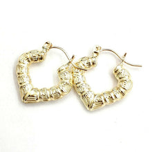 Load image into Gallery viewer, 10K yellow Gold 0.77" 4.3mm tiny heart bamboo Earring women fine jewelry 1.9g
