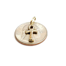 Load image into Gallery viewer, 14k yellow gold tiny Egyptian ankh cross hollow pendant religious jewelry 0.7g