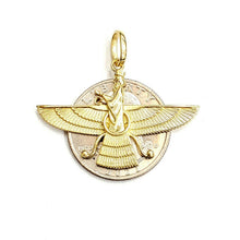 Load image into Gallery viewer, 18k yellow gold Farvahar Faravahar Persian Ahoura Mazda Zoroastrian pendant 4.8g