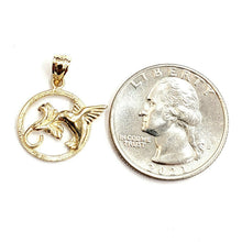 Load image into Gallery viewer, New 14k yellow Gold Hummingbird flower Pendant charm fine gift jewelry 1.5g