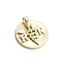 Load image into Gallery viewer, 14k yellow Gold RN caduceus medical sign nurse Pendant charm fine jewelry 1.5g