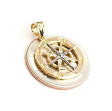 Load image into Gallery viewer, 14k two tone Gold round compass pendant charm gift fine jewelry 0.73" 3.2g