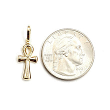 Load image into Gallery viewer, 14k yellow gold tiny Egyptian ankh cross hollow pendant religious jewelry 0.7g