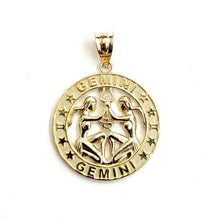 Load image into Gallery viewer, 10k yellow Gold round Gemini zodiac astrology Pendant charm fine jewelry 2.5g