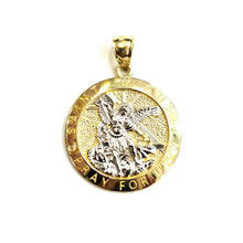 Load image into Gallery viewer, 14k two tone gold Round saint Michael pendant 0.98" fine religious jewelry 3.9g