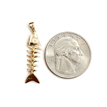 Load image into Gallery viewer, 14k yellow gold fish Bone wiggly movable pendant charm fine jewelry 1.9g