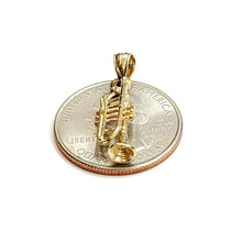 Load image into Gallery viewer, 14k yellow Gold 3D solid trumpet Pendant charm gift instrument fine jewelry 1.3g