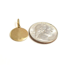 Load image into Gallery viewer, 14k yellow gold round Guardian angel pendant Angel De La Guarda charm 0.59" 2g