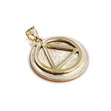 Load image into Gallery viewer, New 14k yellow Gold Alcoholics Anonymous circle triangle AA Symbol Pendant 2g