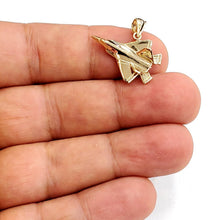 Load image into Gallery viewer, 14k yellow Gold solid 3D F22 Raptor jet pendant charm gift fine jewelry 2.5g