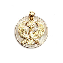Load image into Gallery viewer, New 14k yellow Gold Scarab Egyptian falcon Pendant charm gift fine jewelry 1.8g