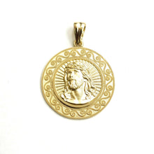 Load image into Gallery viewer, 14k yellow gold round Jesus pendant charm 0.98" gift religious fine jewelry 4.2g