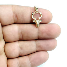 Load image into Gallery viewer, 14k yellow Gold deer buck male head Pendant charm gift diamond cut jewelry 1.4g