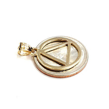 Load image into Gallery viewer, New 14k yellow Gold Alcoholics Anonymous circle triangle AA Symbol Pendant 2g
