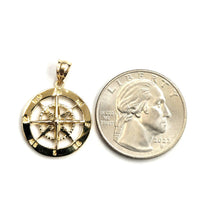 Load image into Gallery viewer, 14k Yellow Gold round compass pendant charm Unisex gift fine jewelry 0.73" 3.2g