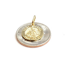 Load image into Gallery viewer, 14k solid yellow gold round saint Michael pendant fine religious gift 0.60" 2g