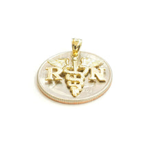 Load image into Gallery viewer, 14k yellow Gold RN caduceus medical sign nurse Pendant charm fine jewelry 1.5g