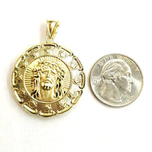 Load image into Gallery viewer, New 10k yellow gold hollow two sided Jesus & virgin Guadalupe pendant 1.27" 8.8g