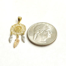 Load image into Gallery viewer, 14k Tri Color Gold Dream Catcher Feather Pendant charm gift fine jewelry 0.8g
