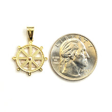 Load image into Gallery viewer, 14k Two Tone Gold tiny Boat Wheel Anchor Nautical Sailor Pendant jewelry 1.7g