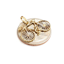 Load image into Gallery viewer, 14k Gold bicycle Pendant charm double sided sport biker gift fine jewelry 1.5g