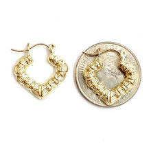 Load image into Gallery viewer, 10K yellow Gold 0.77" 4.3mm tiny heart bamboo Earring women fine jewelry 1.9g